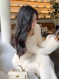and winter new style mink velvet solid color sweater suit women style new harajuku slim mid-length skirt knitted suit-Outfit
