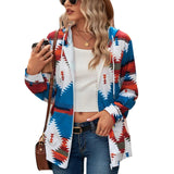 / Winter 2023 Hooded Pocket Sweater Geometric Pattern Long Sleeve Loose Coat-Outfit