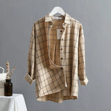 Arrival Women Plaid Oversize Blouse Batwing Sleeve Front Short Back Long Shirt Turn-Down Collar Casual Top