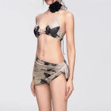 2025 New Hottie Butterfly Print Bikini Women Three-Piece Holiday Small Breast Gathering Sexy