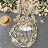 Women Sexy Boho Dress New 2023 Spring Autumn Long Sleeve V Neck Backless Long Dresses Ladies Vintage Floral Printed
