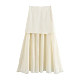 Fongt New Gold Button Knitted Vest Small Folding Splicing Skirt Set