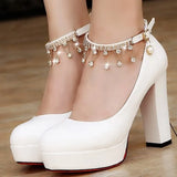 Crystal Ankle Strap Pumps Women Chunky Platform Super High Heels Shoes Woman Autumn 2023 Thick Heeled Party Wedding Shoes-Outfit