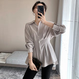 Fongt Shirt Female Design Small Spring And Autumn French Light Ripe Hong Kong Chic High-End Feeling Waist Top