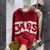 Hoodie Sweater Women's Coat 2024 Autumn And Winter New Lazy Korean Version Of Loose Letter Hooded Sweater-Outfit