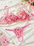 Pink Foliage Mesh Lingerie Set-Outfit