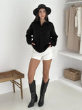 Fongt College Polo Collar Solid Color Loose Sweater Soft Tones Softly Wear Knitted Skin Fabric Tops