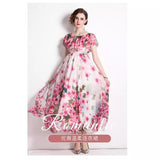 Fongt Summer Super Fairy New Lotus Leaf Side Print Two Long Dress High Waist Thin Swing Dress Woman
