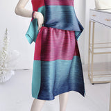 Fongt Wear Three Houses Folded 2025 Sleeveless Splicing Ribbon Loose Top High Waist Folded Skirt Rainbow