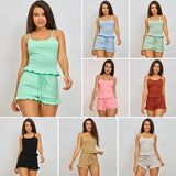 Fongt Selling Pajamas Female Sling Shorts Two-Piece Pajamas Ladies Set Solid Striped Homewear