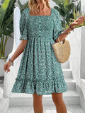 Fongt Women's Summer New New Ocean Bubble Bubble Sleeves Crush Flower Dresses Women's Dress