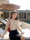 Fongt Xixi 2025 Spring New Thousand Gold Wind Bow Tie With Bottom Shirt Women's Long-Sleeved Top Tide 89202