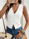 Fongt Leisure New Simple V-Neck Three Buckle Lady Vest T-Shirt Top