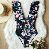 Printed Flowers Even Lotus Leaf Side Body Swimsuit Women 2025 New Swimsuit Bare