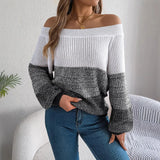 Fongt Shooting 2025 Autumn And Winter Casual Spell Shoulder Lantern Sleeve Sweater Women's Clothing