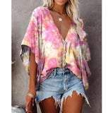 Tees Button V Neck Sexy Casual Befree Short Sleeve