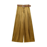 Fongt New Gold Button-Up Silk-Sense Blouse 7484091 Belt Silk-Sense Wide Leg Trousers 1478078
