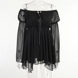 Fongt Chiffon Shoulder Irregular Dress Girded Suit Temperament Commuting Short Skirt