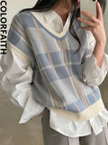 2022 New Sleeveless Vest Waistcoat Checkered Oversized Winter Spring Women Sweaters Pullovers Knitwear Tops