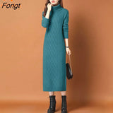 Bottoming Sweater Skirt Over The Knee 2023 Autumn and Winter New Thickened Turtleneck Knitted Dress Women