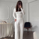 Fongt Summer New Women's Round Neck Solid Color Wide Leg Pants Commuting Leisure Suit Women