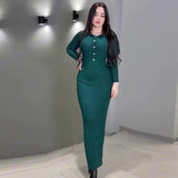 Fongt Summer New Women's Pure Color Collar Simple Long Dress