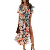 Fongt Summer Women's New Sexy High-Waist Fashion Print Open Skirt Dress Women