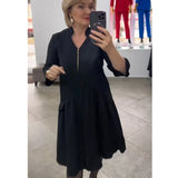 Fongt Spring And Autumn Women's Solid Color Stupling Tipper Long Sleeve Dress