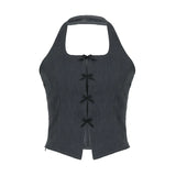Suit Style Bow Tie Waist Irregular Neck Waistcoat Solid Color Full-Color Bare Back Sexy Sweet And Spicy Sling-Outfit