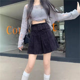 Fongt Skirt Women Spring And Autumn Wick Velvet Skirt Brown Large Size Fat Mm High-Waist College Windy Skirt Thin