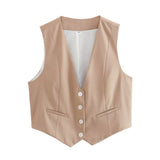 Fongt Women's Retro Solid Color Candy Color V-Neck Short Suit Vest / Horse Clip Cane