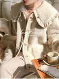 Cute Lace Ruffled Collar Doll Plush Coat Wool Jacket Autumn Winter Lamb wool