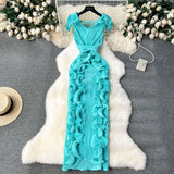 Fongt High-End High-End Light Luxury Small Frills Fold Three-Dimensional Lotus Leaf Side Of The Long Temperament Dress Woman