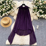 Fongt Luxury Famous Woman Hanging Neck Ribbon Woman 2025 Summer Atmosphere Feeling Thin Irregular Chiffon Shirt