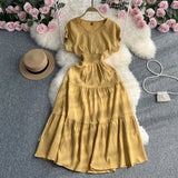 Fongt Gentle Wind Ruffle Collar Dress Female Summer Simple Pure Color Double Flying Sleeve Design Platycodon Grandiflorum First Love Skirt-Outfit