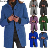 Winter Women's Casual Woolen Outerwear Elegant Solid Warm Blazer Coats Long Sleeve Single-breasted Office Jackets