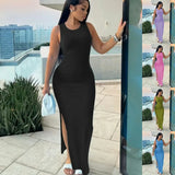 Women's Wear Independent Station Commuter Style Long Skirt Sleeveless Round Collar High Waist Dress-Outfit