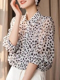 Fongt Retro Beautiful White Wave Dot Polo Collar Seven-Sleeved Shirt Women's Spring And Summer Yang With Meat Cover Shirt