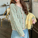 Fongt Version Qiu Dong 2024 New Knit Cardigan Coat Jacket Color Dot Twist Small Design Feeling Gentle Sweater Female-Outfit