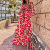 Fongt Spring New Holiday Wind V-Neck Printed Printed Long Dress