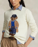 Fongt New Women's Bear Embroidered Retro Body Sweater College Style Knitted Shirt Top