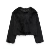 Fongt Women's Thick Lamb Fur Black Coat Women's Winter 2025 New Fur