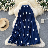 Fongt Fashion Folding Wave Half-Dress French Sweet High-Waisted A-Shaped Skirt Mid-Long Folds Skirt