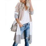 Fongt Clamming Long Knitted Sweater Rainbow Spliced Striped Cardigan Sweater Coat Women's Autumn And Winter