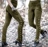 Fongt Fashion Handsome Lady Rivet Open Fork Design Pedal Trousers Emboldel Pocket Decor Pencil