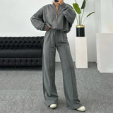 Fongt 20232 New Solid Color Zip Loose Hoodie Casual Versatile Trouser Suit-Outfit
