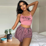 Fongt Sling Pyjamas Women's Sleet Shorts Set Letter Striped Print Lady's Home Clothes Can Be