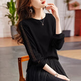Fongt Collar Hollow Lace Texture Top T2025 Spring New Fashion Temperament Knitted Long-Sleeved T-Shirt Tide