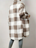 Fongt And Winter Buckle Collar Plush Lattice Coat Loose Temperament Commute Long Coat Woman