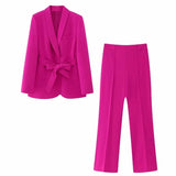 Fongt Women's Dress French Belt Dress Small Suit Jacket + Casual Trousers